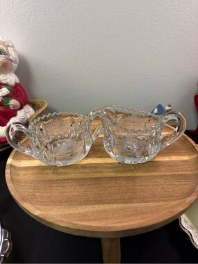 EAPG Clear Glass cups with Floral Etching